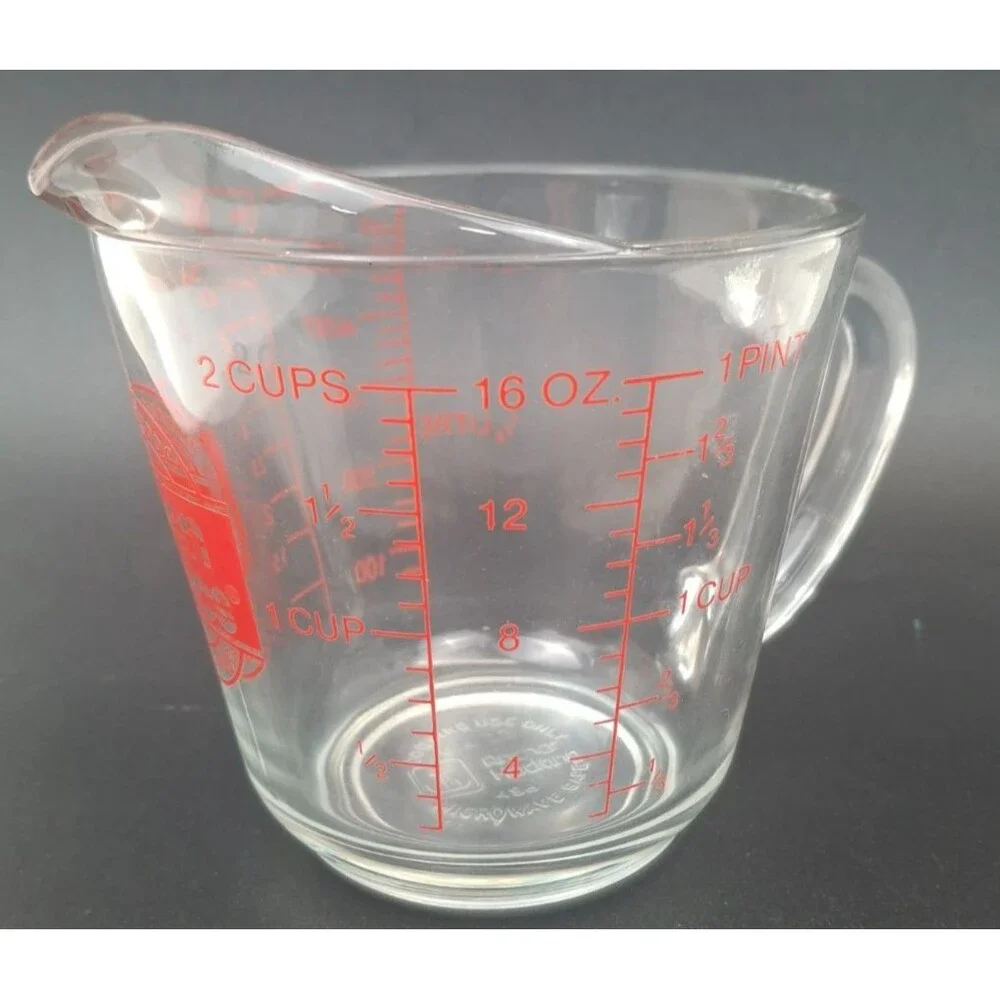 Anchor Hocking Red Oven Originals 2 Cup Glass Measuring Cup 1/2 Liter Vintage